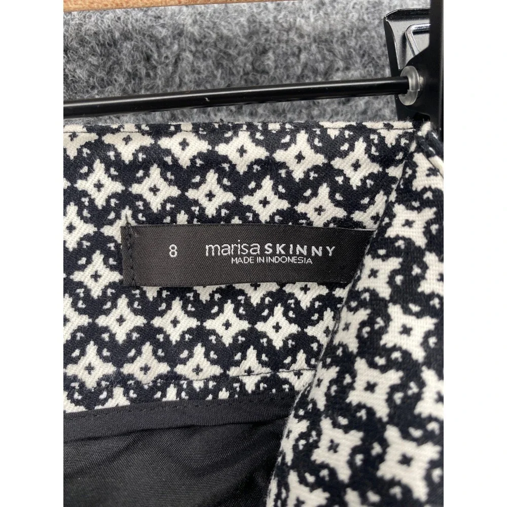 LOFT Marisa Skinny Pants Womens 8 Black White Geometric Diamond Print Ankle Work